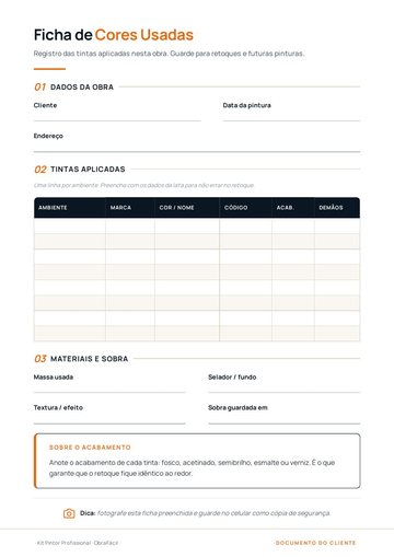 Prévia do material Ficha de Cores Usadas